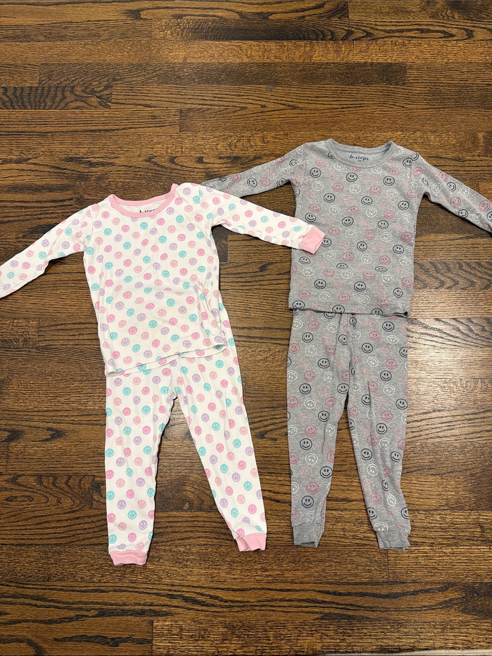 Two Pairs B Steps Little Mish Smiley Face Girls’ Pajama Sets-Pink 18-24 Months